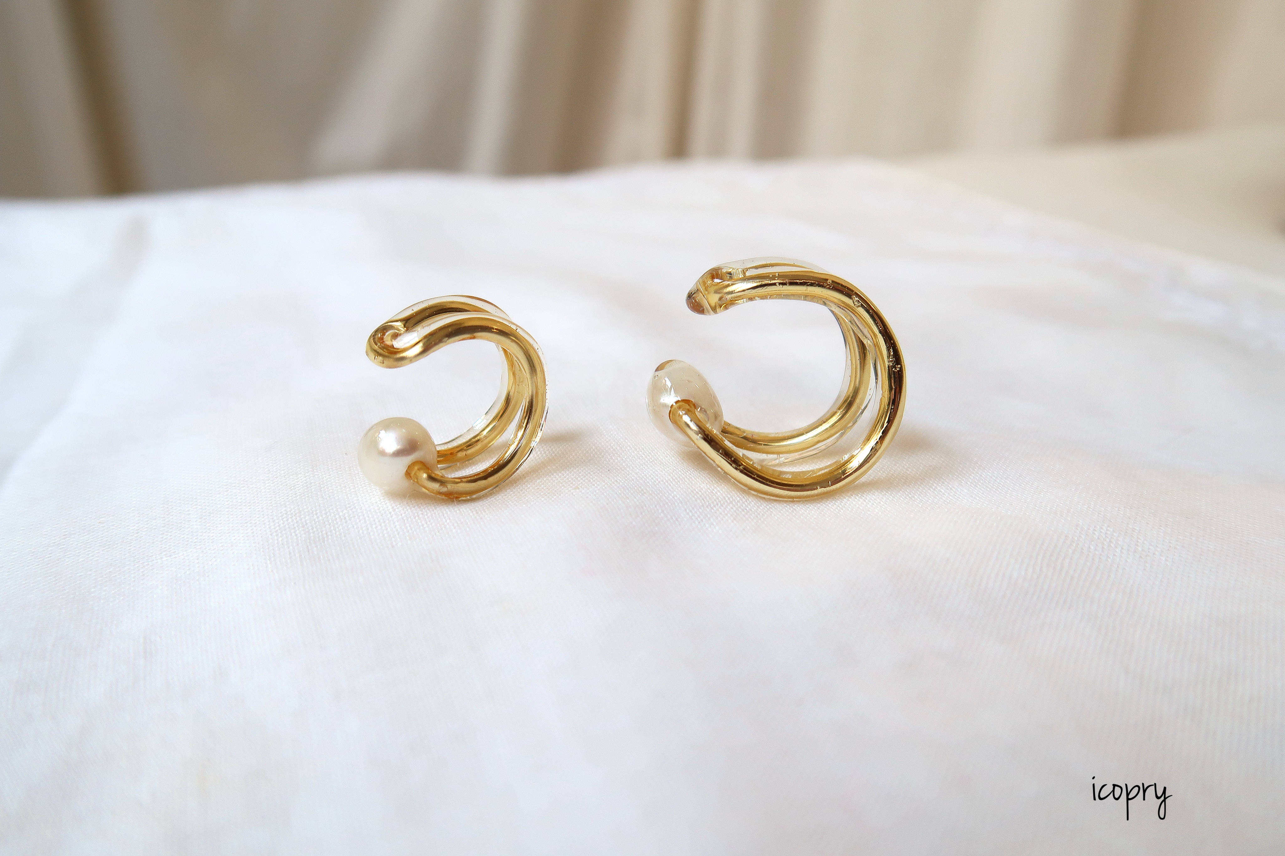 - ear cuff - W ring  淡水パールのイヤーカフ